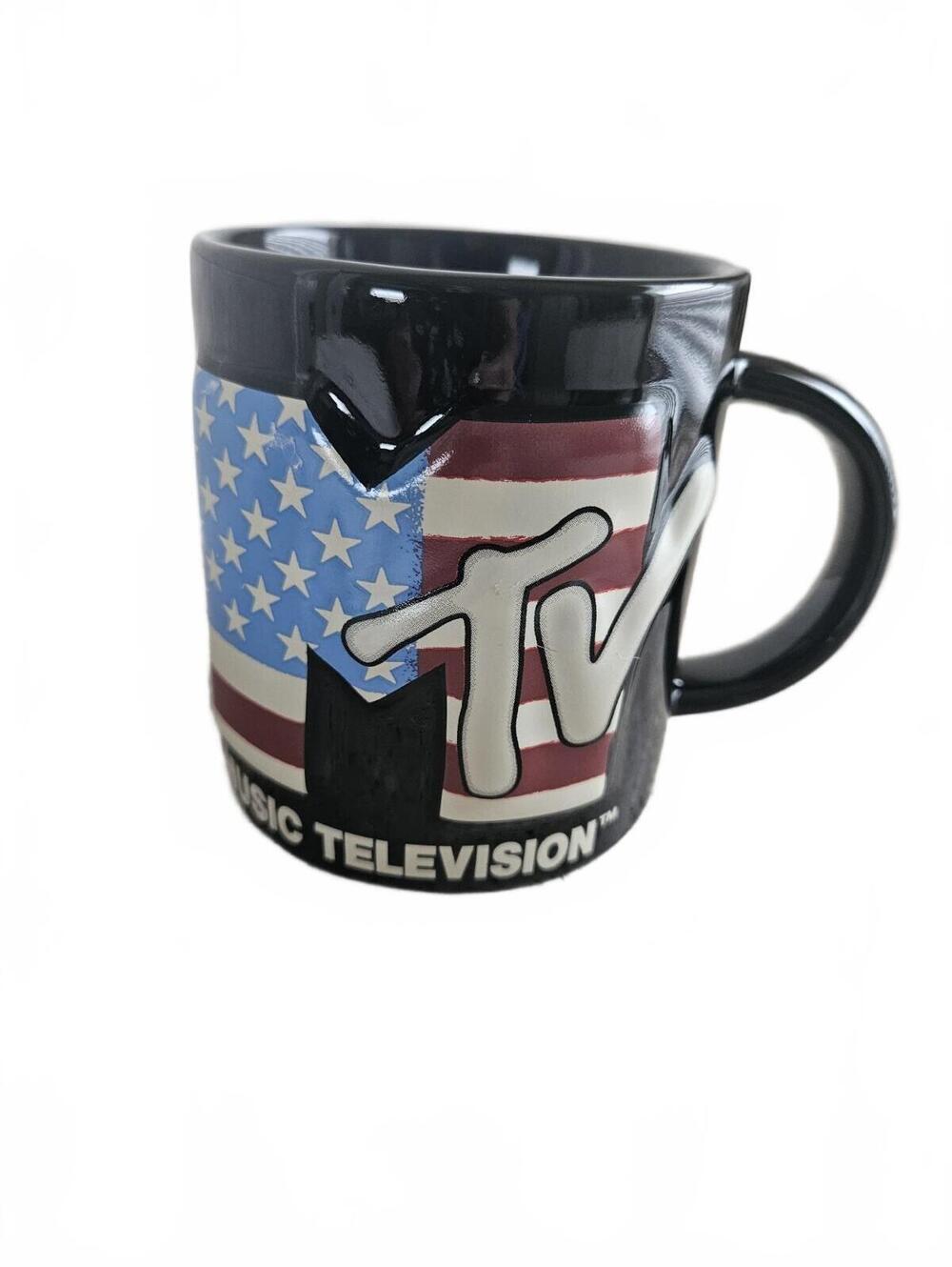 NEW IN BOX MTV Music Television Logo American Flag Black Coffee Mug 16oz 2017